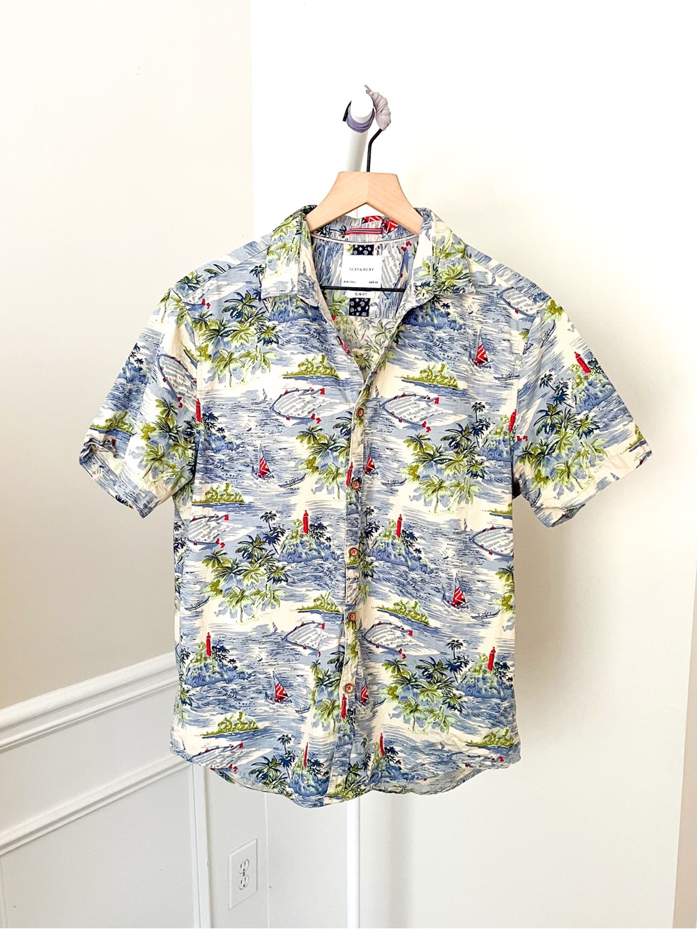 RICKY & MICKY Tropical Hawaiian Button Down Casual Shirt 100% Cotton Mens Large